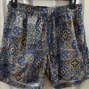 Murano Blue and Tan Geometric Athletic Shorts